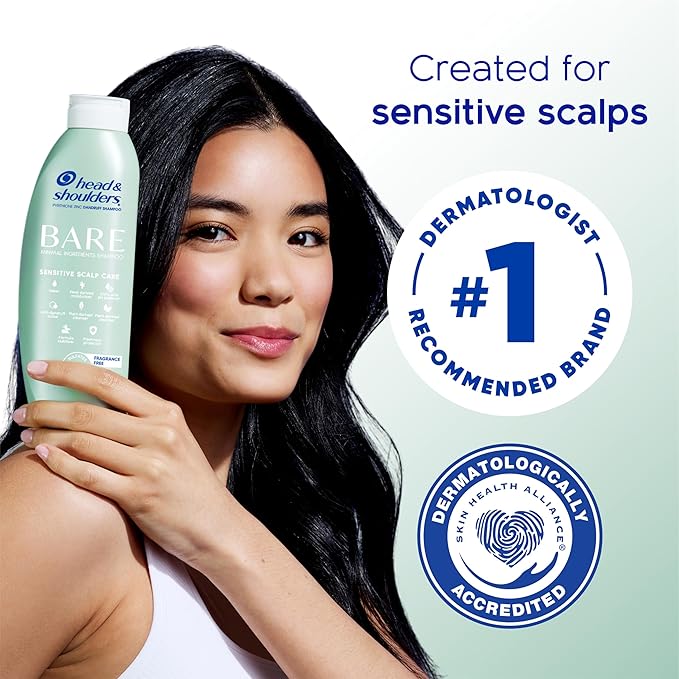 Head & Shoulders BARE Dandruff Shampoo Twin Pack, Fragrance-Free, Sensitive Scalp Care, Sulfate-Free, Silicone-Free, Dye-Free, Eco-Friendly Bottles, Safe for All Hair Types, 13.5 Fl Oz Each (Set of 2)-FemmiqueWomen