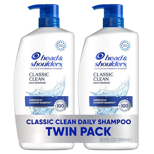 Head & Shoulders Classic Clean Dandruff Shampoo Twin Pack, Anti-Dandruff Daily Use, Paraben-Free, Color-Safe, 32.1 Fl Oz Each (Set of 2)-FemmiqueWomen