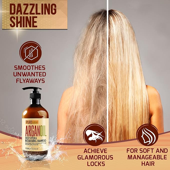 Moroccan Argan Oil Shampoo - Sulfate SLS Paraben Free Moisturizing Treatment for Women and Men - For All Types Including Curly, Dry, Damaged and Oily Hair - Hydrating and Nourishing - Salon Grade-FemmiqueWomen