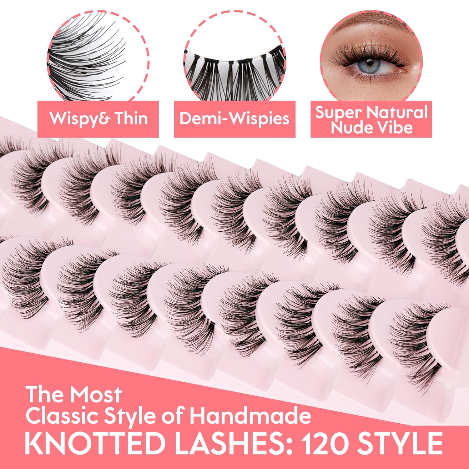 JIMIRE False Eyelashes Cat-Eye Lashes Natural Look Demi-Wispies Faux Mink Lashes Classic Crossed Fake Eyelashes Natural Look (120)-FemmiqueWomen