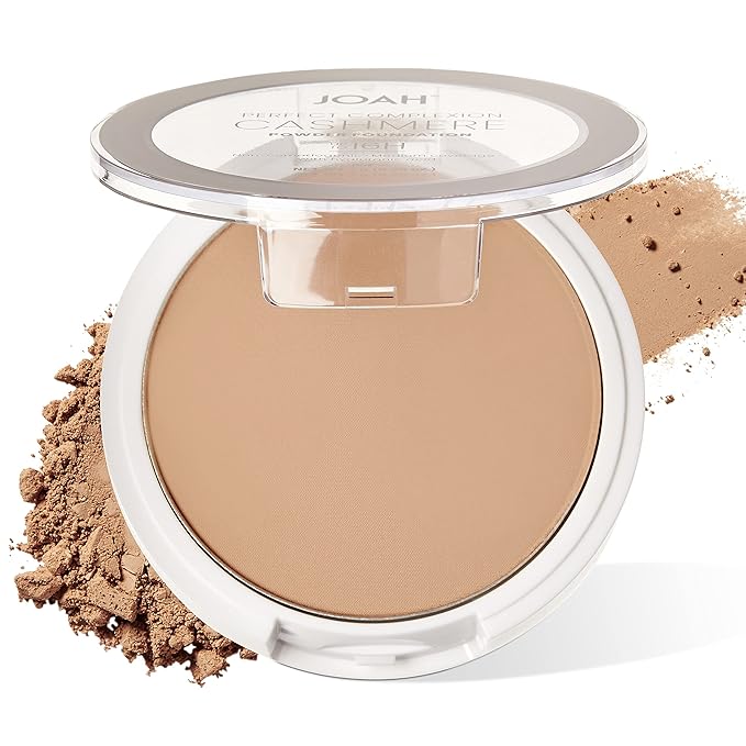 JOAH Perfect Complexion Cashmere Powder Foundation, Medium Face Coverage, Matte Finish, Korean Makeup, Compact Design For Oily & All Skin Types, 16 Hour Wear, Light with Warm Undertones-FemmiqueWomen