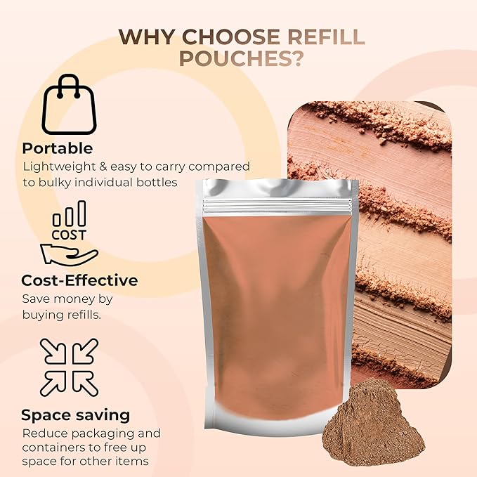 (8 Ounce) (EBONY) Foundation Powder Refill By Sweet Face Minerals, Lightweight Mineral Loose Makeup Powder with SPF 20, Full Coverage Flawless Finish, Talc-free, Cruelty-Free, Refillable Pouch-FemmiqueWomen