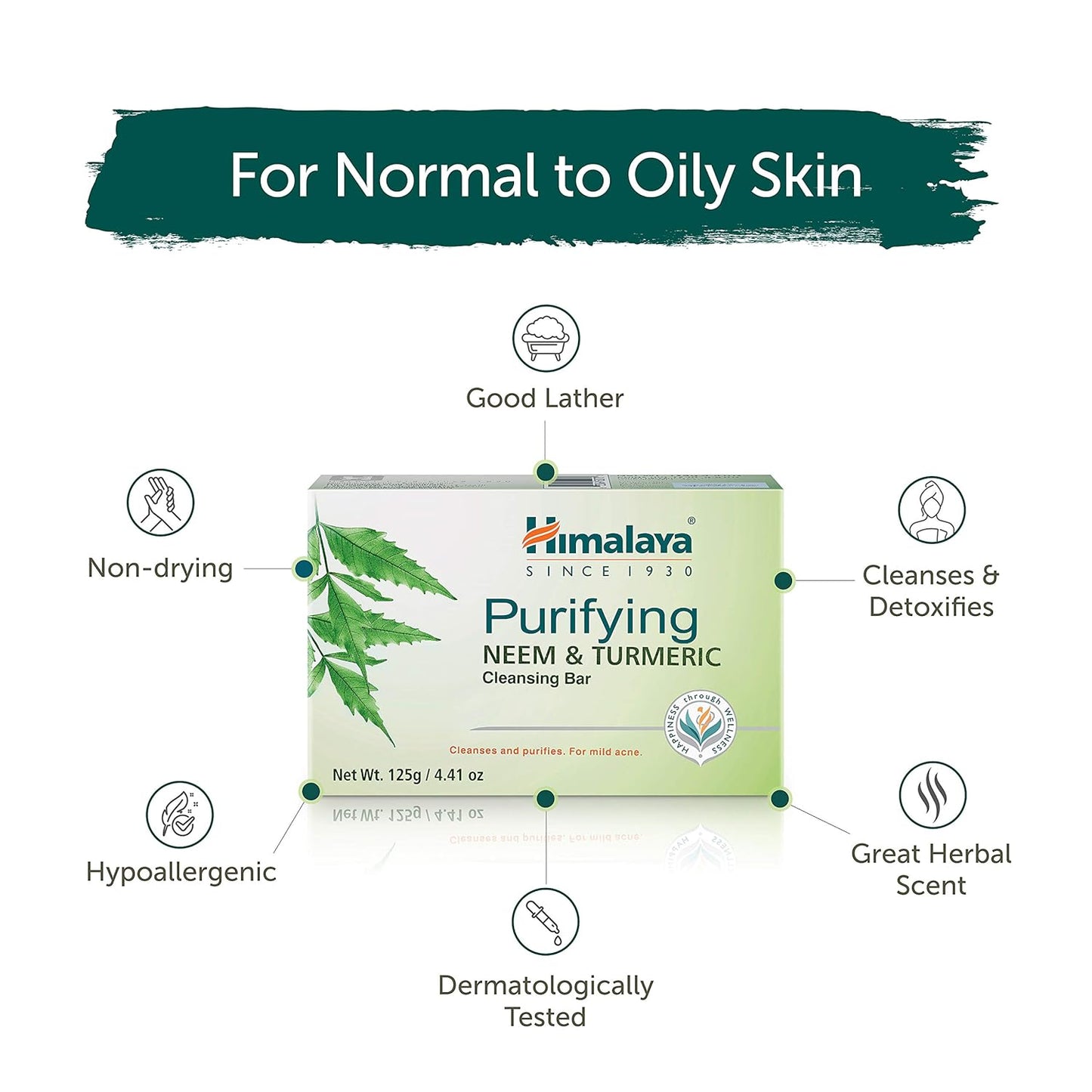 Himalaya Purifying Neem & Turmeric Cleansing Bar for Clean and Healthy Looking Skin, 4.41 Oz (125 gm) (Pack of 2)-FemmiqueWomen