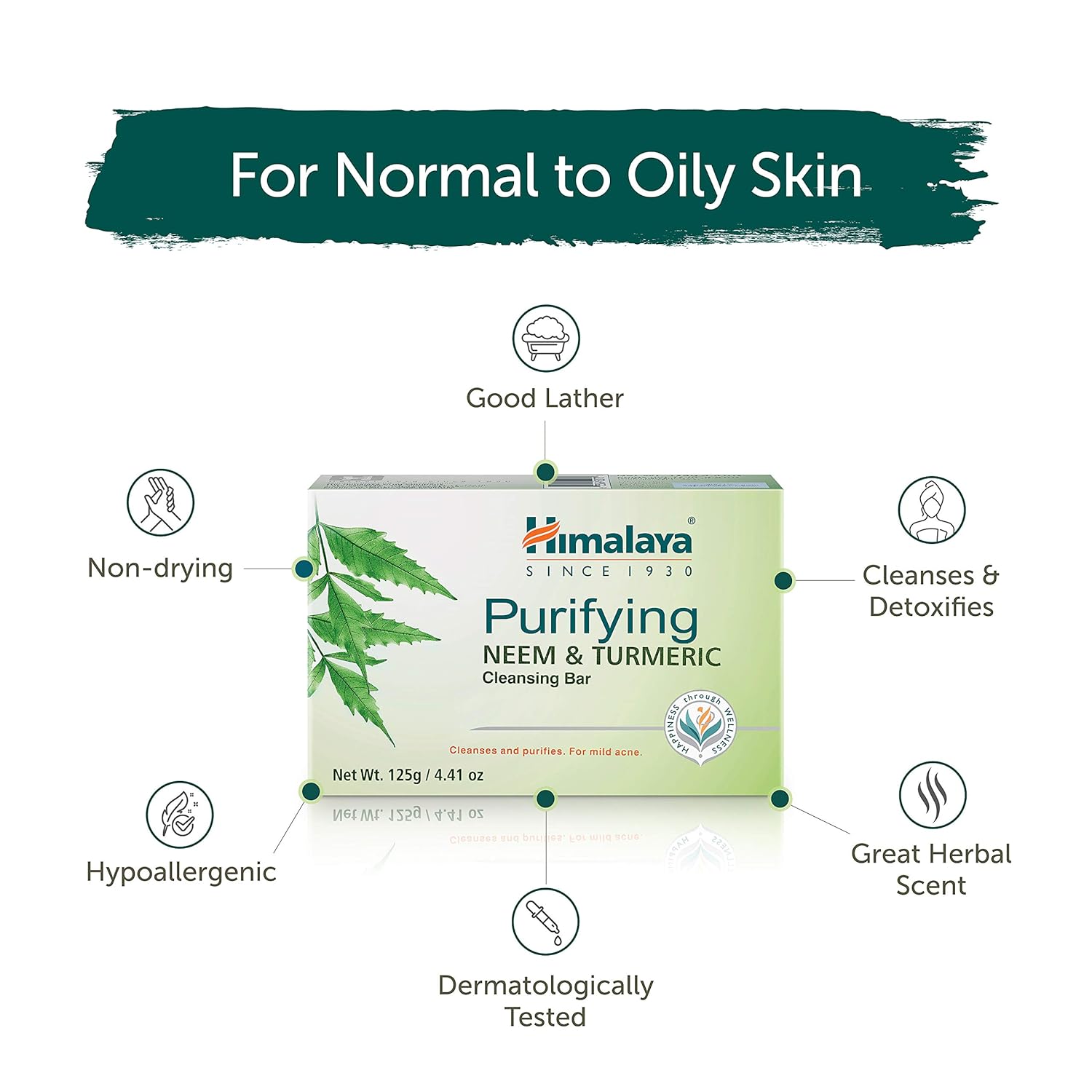 Himalaya Purifying Neem & Turmeric Cleansing Bar for Clean and Healthy Looking Skin, 4.41 Oz (125 gm) (Pack of 2)-FemmiqueWomen