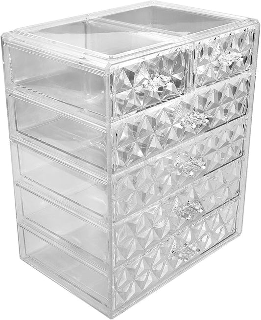 Sorbus Acrylic Makeup Organizer - Organization and Storage Case for Cosmetics Make Up & Jewelry - Big Clear Makeup Organizer for Vanity, Bathroom, College Dorm, Closet, Desk (4 Large, 2 Small Drawers)-FemmiqueWomen