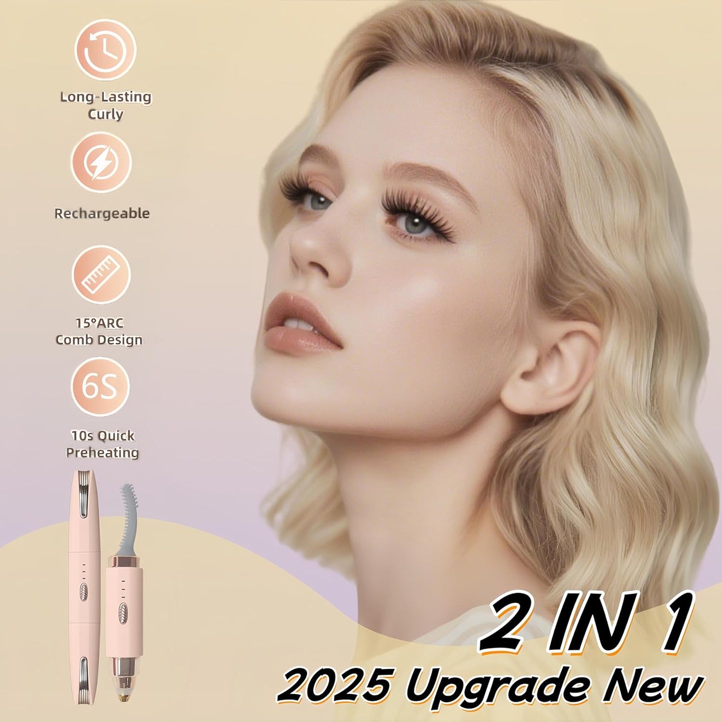 2025 Upgraded Heated Eyelash Curler - 2-in-1 USB Rechargeable Electric Eyelash Curler & Eyebrow Trimmer, Fast Heating in 6s, Anti-Burn Design, 24H Long-Lasting Effect, Gift for Women (Pink)-FemmiqueWomen