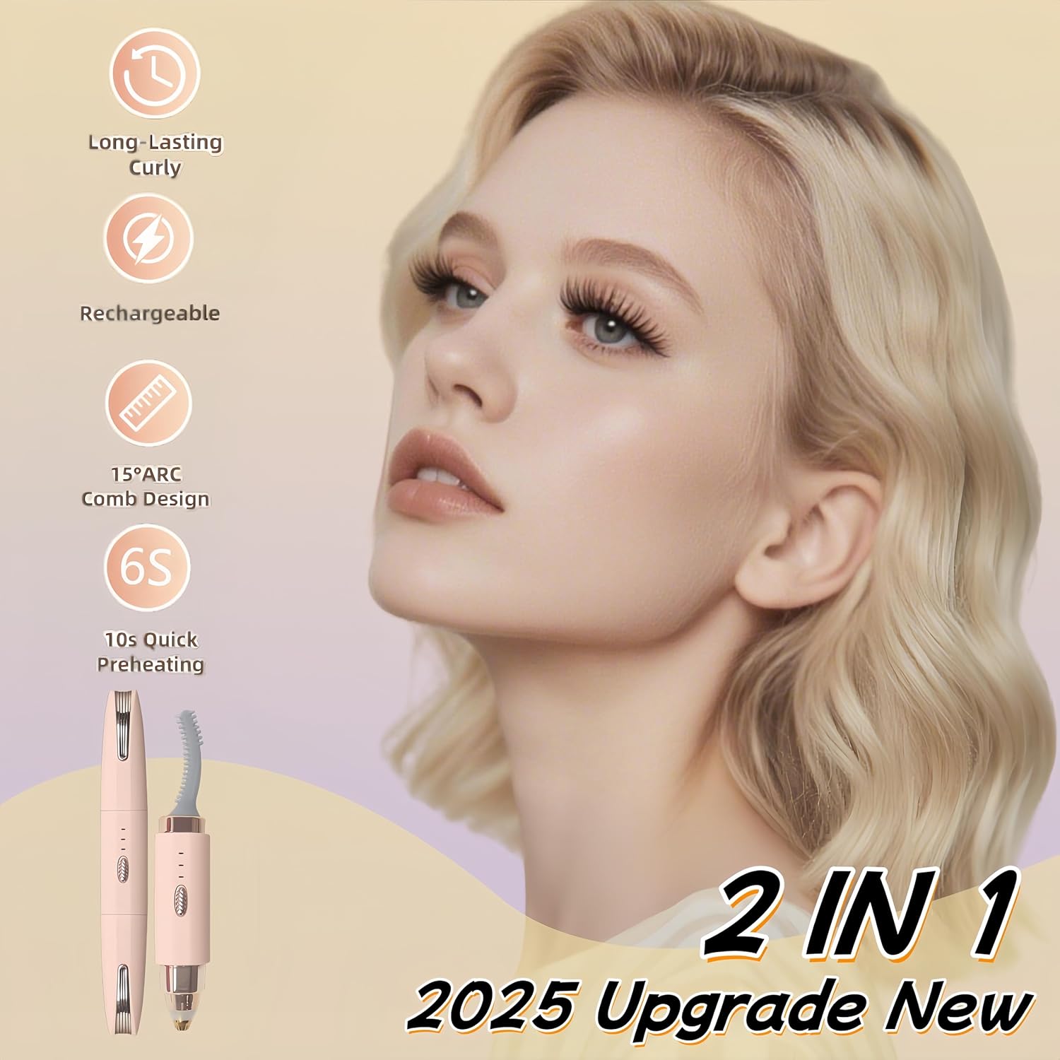 2025 Upgraded Heated Eyelash Curler - 2-in-1 USB Rechargeable Electric Eyelash Curler & Eyebrow Trimmer, Fast Heating in 6s, Anti-Burn Design, 24H Long-Lasting Effect, Gift for Women (Pink)-FemmiqueWomen