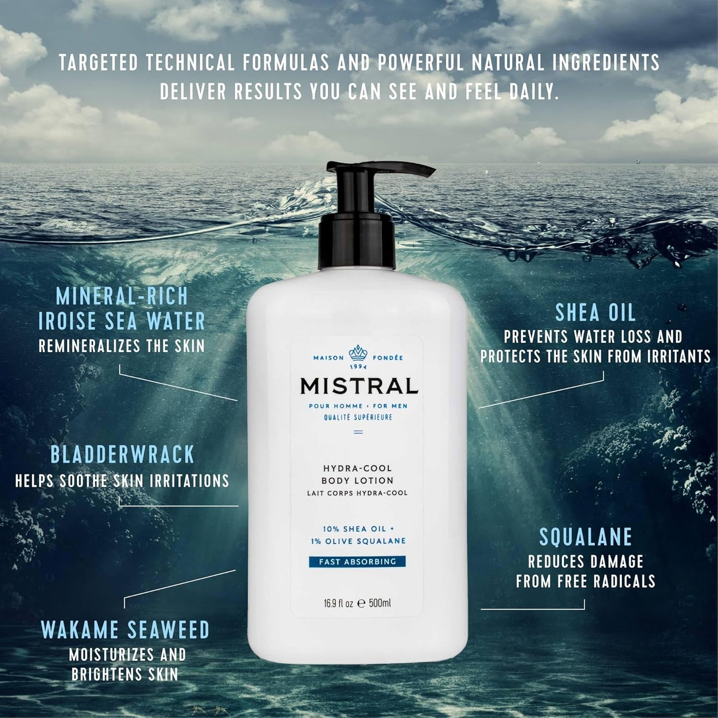 Mistral Men's Hydra-Cool Body Lotion, Cool Marine, 16.9 Fl Oz-FemmiqueWomen