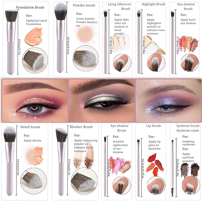10 Piece Purple Makeup Brushes - Wooden Handle with Soft Synthetic Bristles,for Face & Eye Makeup|Professional Makeup Brushes set for Women & Girls|-FemmiqueWomen