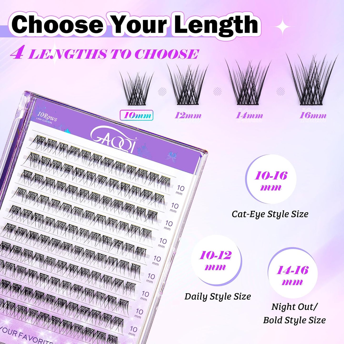 GAQQI Lash Clusters, Eyelash Clusters 120PCS D Curl Individual Lashes, Wispy Cluster Eyelash Extension 10mm Only, Natural Looking Cluster Lashes (GQ03, D Curl, 10mm)-FemmiqueWomen
