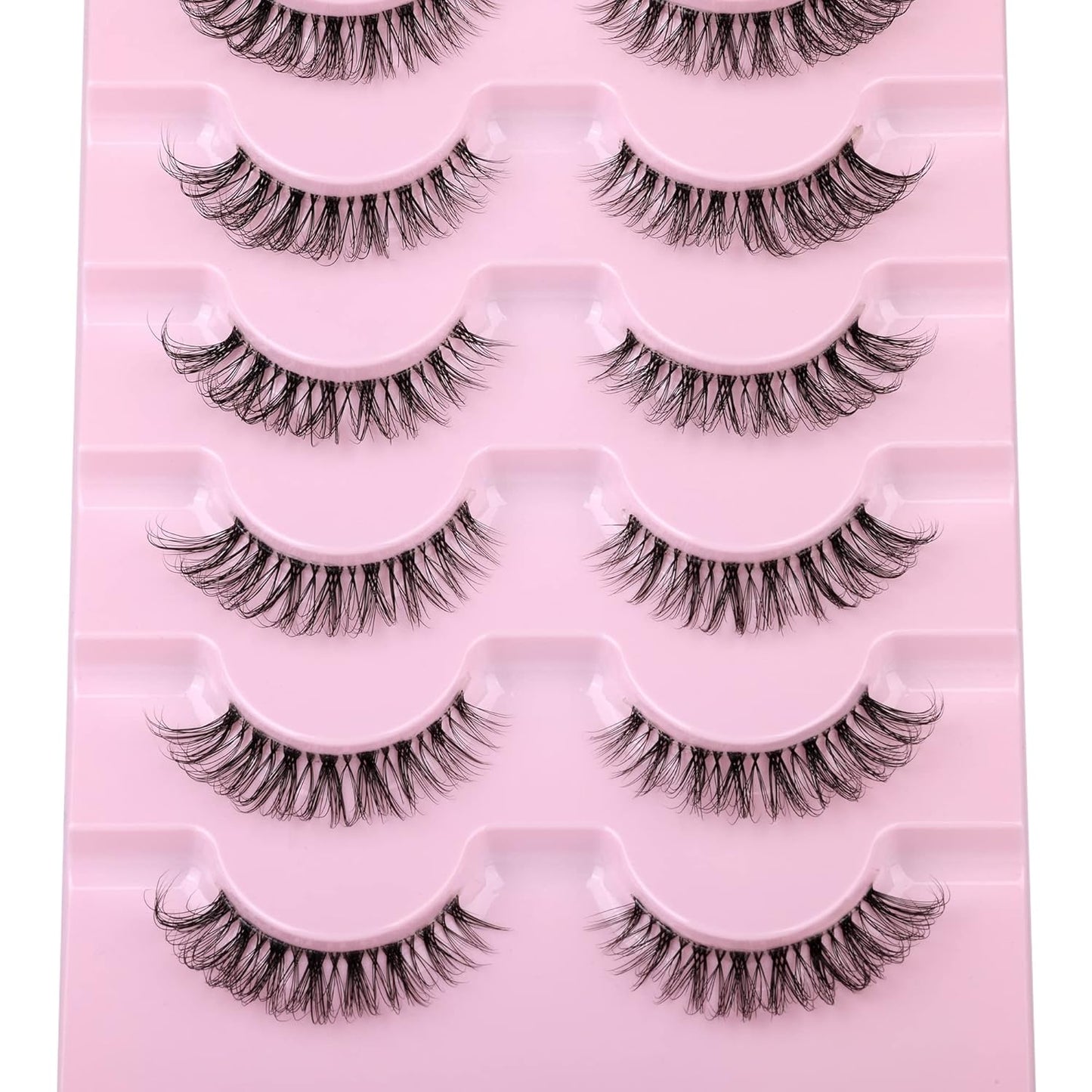 JIMIRE Lashes Natural Look Clear Band Demi-Wispies Short False Eyelashes Fluffy 3D Cat Eye 13MM Strip Lashes 7 Pairs Pack-FemmiqueWomen
