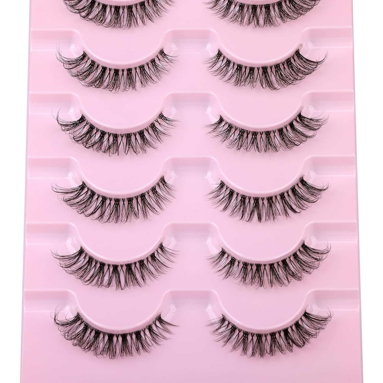 JIMIRE Lashes Natural Look Clear Band Demi-Wispies Short False Eyelashes Fluffy 3D Cat Eye 13MM Strip Lashes 7 Pairs Pack-FemmiqueWomen