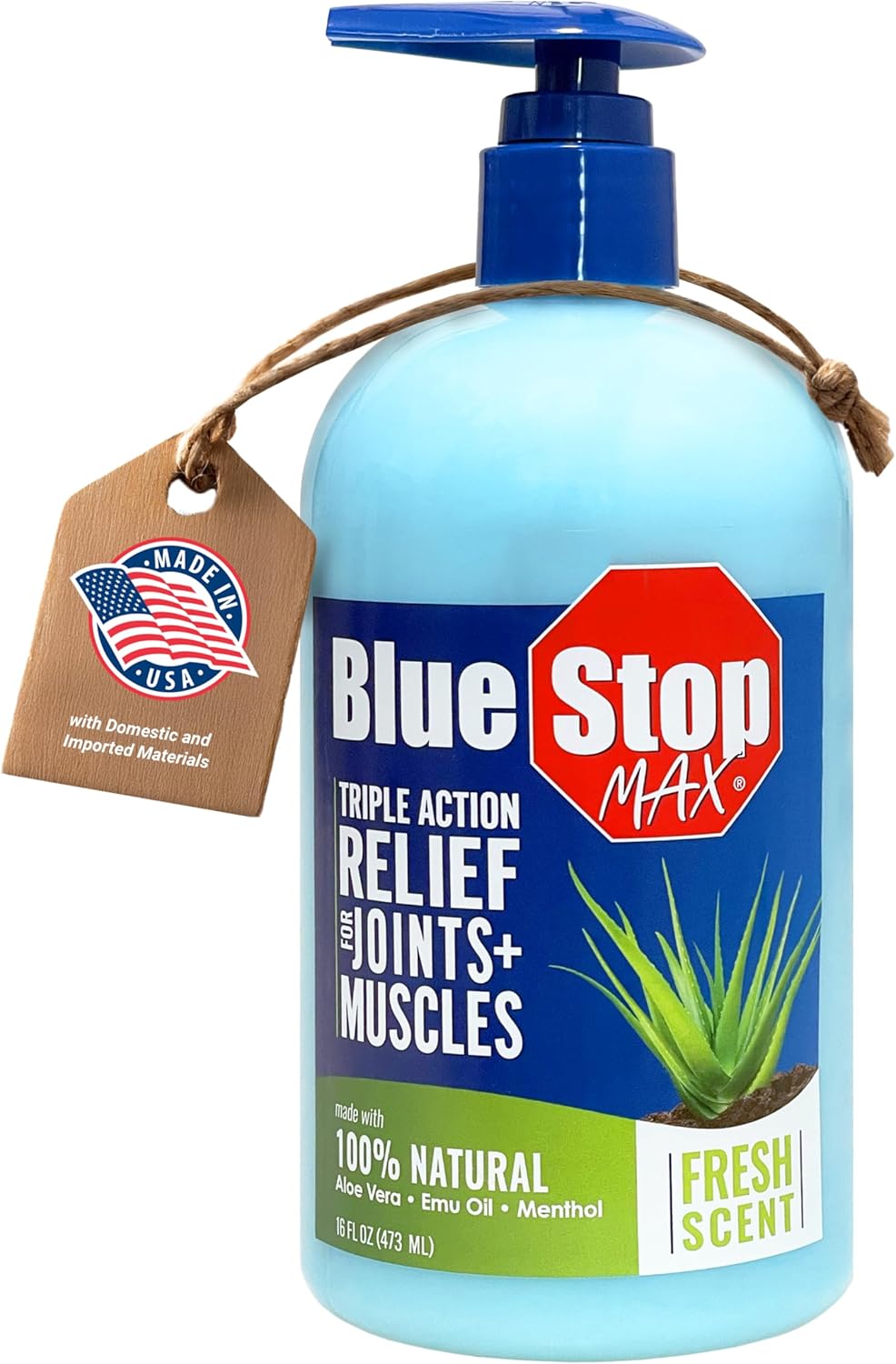 Blue Stop Max Massage Gel for Body Aches, 16 oz Pump Bottle; 3 in 1 Product Relieves Body Aches, Supports Joints and Nourishes The Skin-FemmiqueWomen