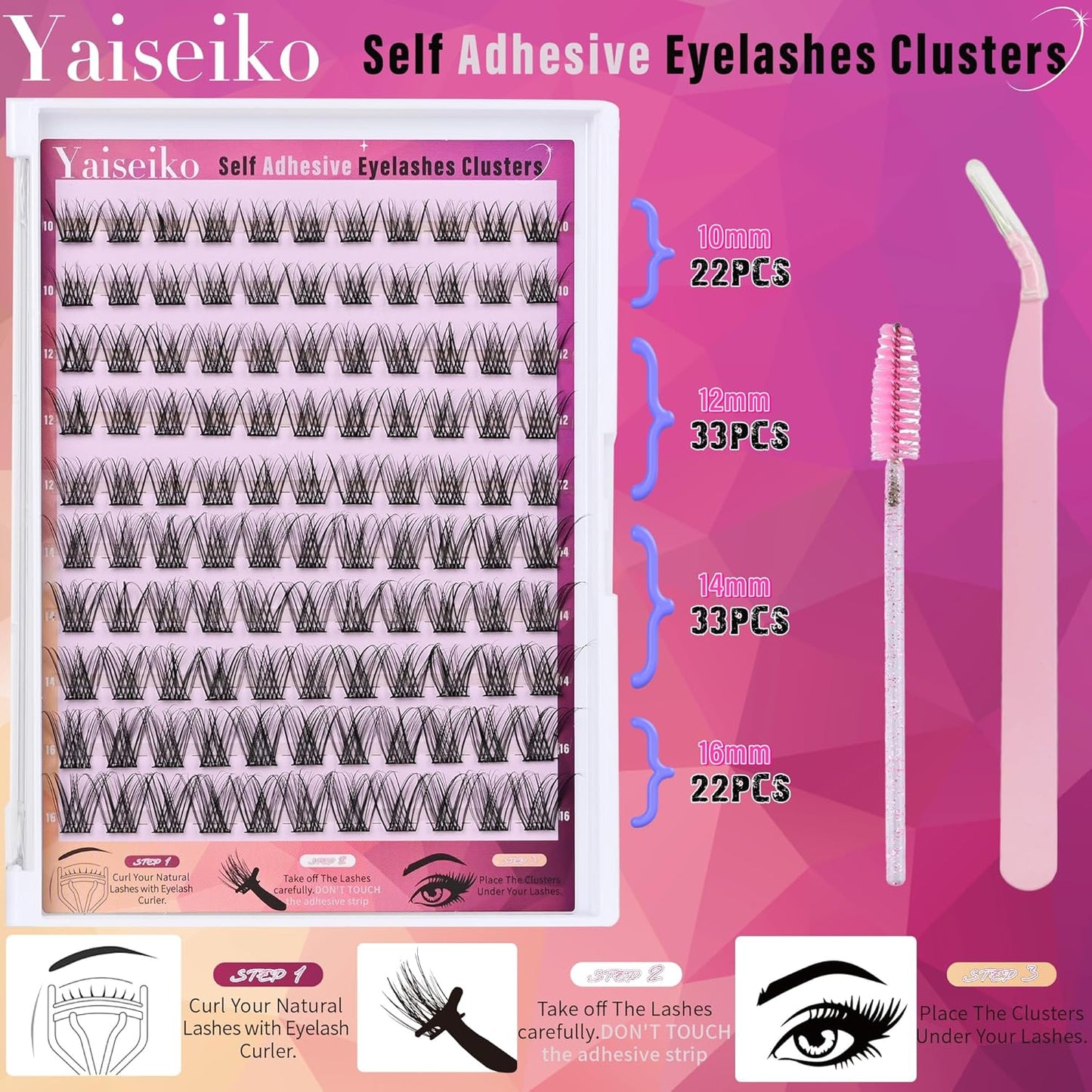 Self Adhesive Eyelashes Clusters Kit Lash Clusters DIY Eyelashes Pre Glued Lashes Extensions No Glue Needed lash Clusters D Curl Individual Lashes(A02,10-16mm,110Pcs)-FemmiqueWomen