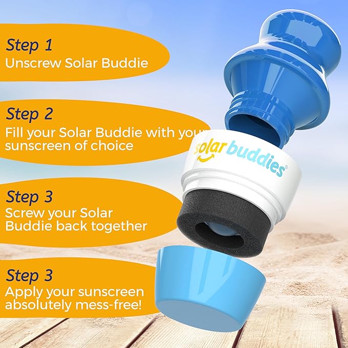 Solar Buddies Sunscreen Applicator - Single Full Blue - Refillable Roll on Sponge Sunscreen, Suncream & Lotion Applicator For Kids, Adults & Families - Holds 3.4fl oz, Perfect Size for Travel-FemmiqueWomen