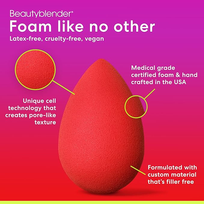 Beautyblender® | Ruby Beauty Blender Makeup Sponge, Super-Soft Foam Easily Blends Foundations, Powders & Creams, Made in USA, Reusable, Washable, Streak Free Application, Vegan, Cruelty Free-FemmiqueWomen