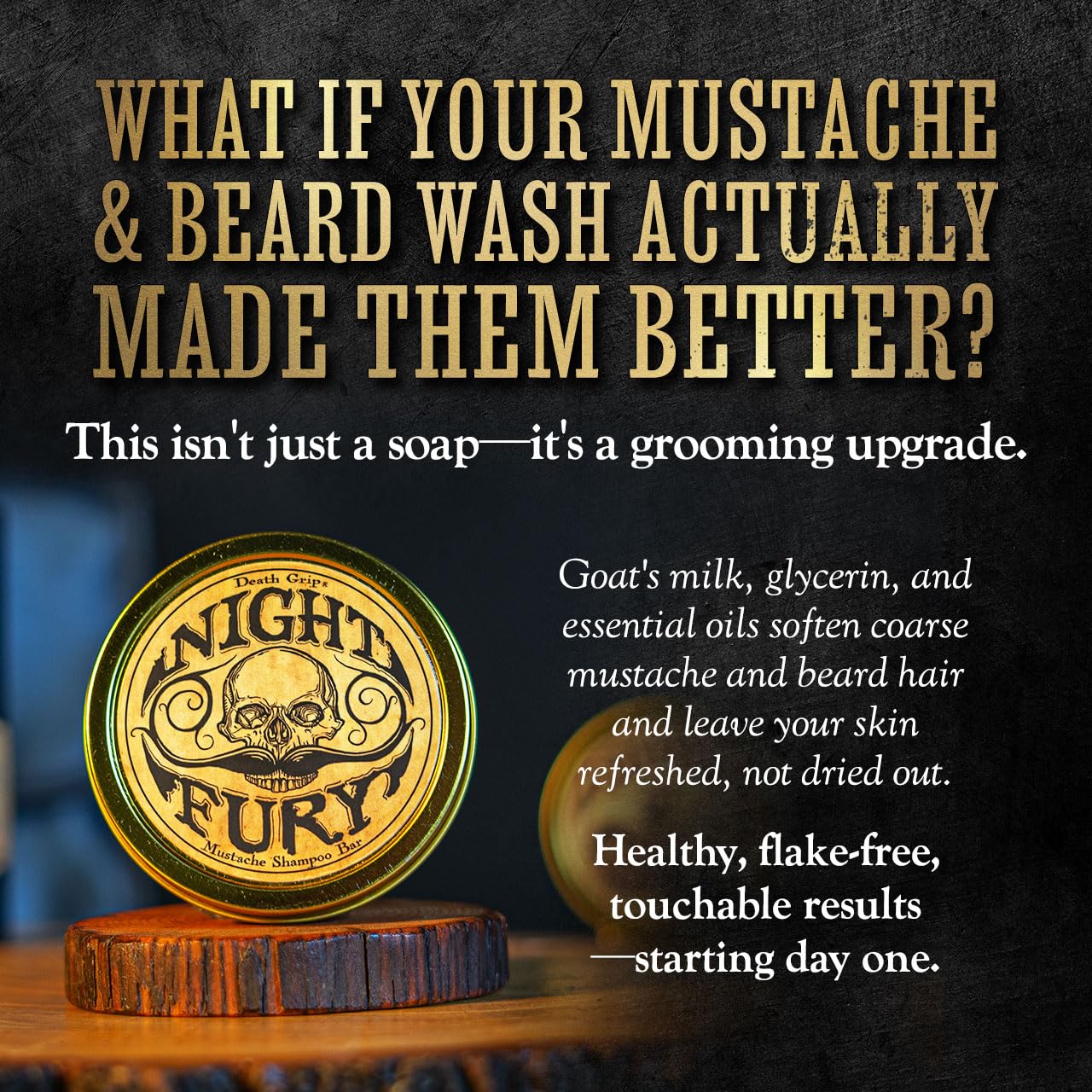 Night Fury Beard & Mustache Wash Bar – Citrus Scent – Gentle Lathering Face Soap for Men – Deep Clean, Softens Facial Hair, Removes Wax Build-Up – Natural Ingredients – Grooming Bar in Travel Tin-FemmiqueWomen