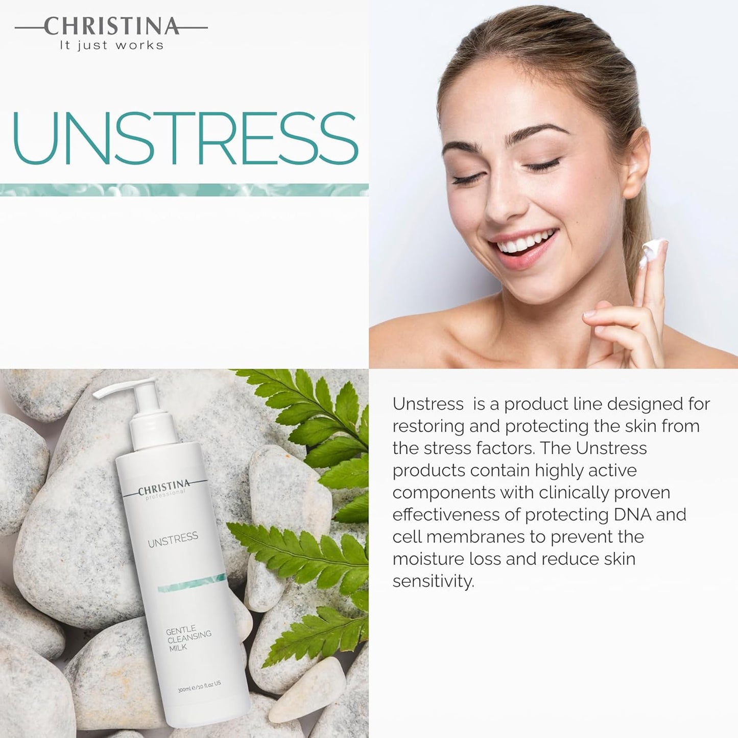 Christina - Unstress Gentle Cleansing Milk with Vitamin E | Smothing Refreshing milk Cleanser for Face | Soap-free Cleansing Milk for Face | Suitable for All Skin Types (10 fl oz.)-FemmiqueWomen