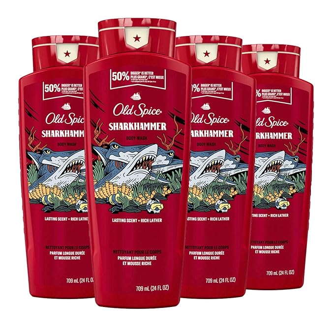 Old Spice Body Wash for Men, Sharkhammer, Long Lasting Lather, 24 fl oz (Pack of 4)-FemmiqueWomen