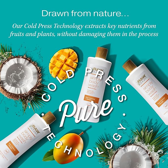 RAW SUGAR Simply Body Wash - Raw Coconut + Mango, Moisturizing & Soothing Bath & Shower Gel, Sulfate-Free, Paraben-Free & Vegan (Pack of 3)-FemmiqueWomen