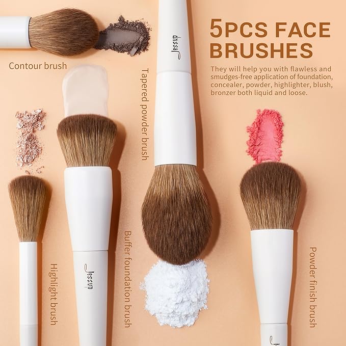 Jessup Makeup Brushes 14Pcs Makeup Brush Set Premium Synthetic Powder Foundation Contour Blush Concealer Eye Shadow Blending Liner Make Up Brush Kit Light Grey T329-FemmiqueWomen