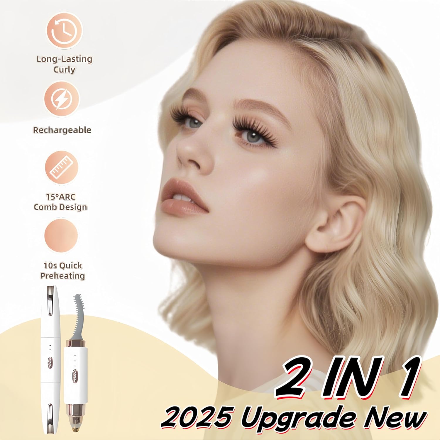 2025 Upgraded Heated Eyelash Curler - 2-in-1 USB Rechargeable Electric Eyelash Curler & Eyebrow Trimmer, Fast Heating in 6s, Anti-Burn Design, 24H Long-Lasting Effect, Perfect Gift for Women (White)-FemmiqueWomen