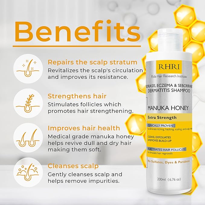 Psoriasis Shampoo for Men & Women | Itchy Scalp Treatment with Manuka Honey | Best for Eczema, Seborrheic Dermatitis, Ringworm & Folliculitis Scalp Treatment-FemmiqueWomen