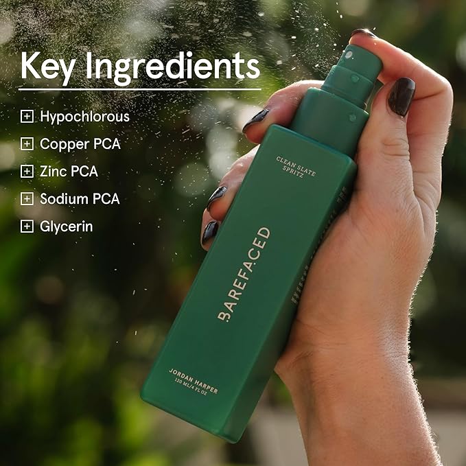 Barefaced Clean Slate Spritz 4 Fl Oz - Hypochlorous Acid Mist for Face & Body, Cleanses Skin on the Go, Setting Spray For Makeup, Boosts Hydration, Reduces Redness, and Soothes Sensitive Skin-FemmiqueWomen