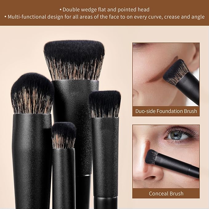 Jessup Makeup Brushes Set Jessup Make up Brushes 14Pcs Black Kabuki Foundation Eyeshadow Contour Concealer Powder Eyeliner Crease Eyebrow Blending Brush with Gift Box, T336-G-FemmiqueWomen