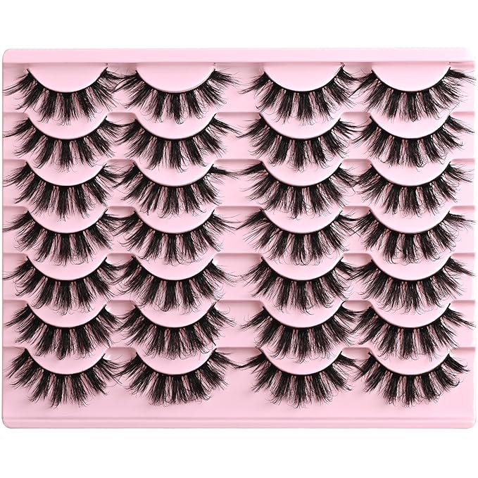 FARRED Fluffy Lashes Natural Eyelashes Short Wispy Eye Lash Strips 14 Pairs Separated Volume Eyelash Pack 17mm Dramatic Wispies Fake Strip Lashes Clusters Cat Eye Pestañas Spiky Look (F6 | 11-17mm)-FemmiqueWomen