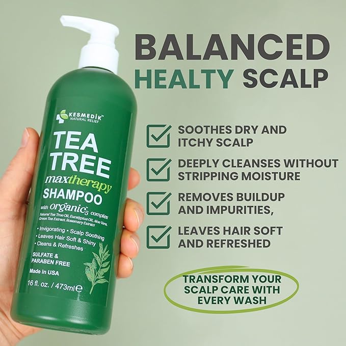 Tea Tree Oil Shampoo MaxTherapy, Itchy Scalp Relief, Refreshes & Cleanses Dandruff & Buildup, Clarifying for Oily Hair, Women & Men, 16 fl oz-FemmiqueWomen