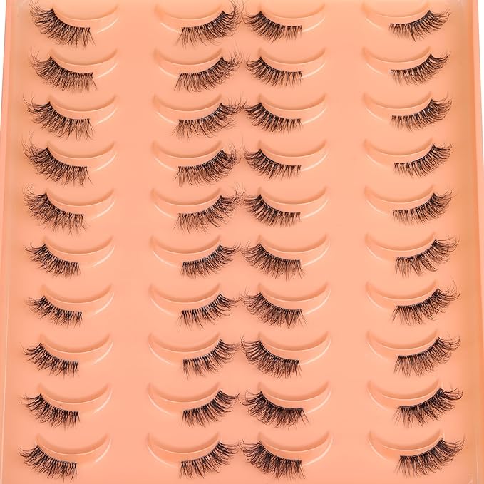 JIMIRE 20 Pairs Hlaf False Eyelashes with Clear Band Half Lashes Wispy Short Accent Lashes 4 Styles Mixed Cat Eye Mink Lashes Fluffy 3/4 Corner Fake Half Lashes Cat Eye Natural Look-FemmiqueWomen