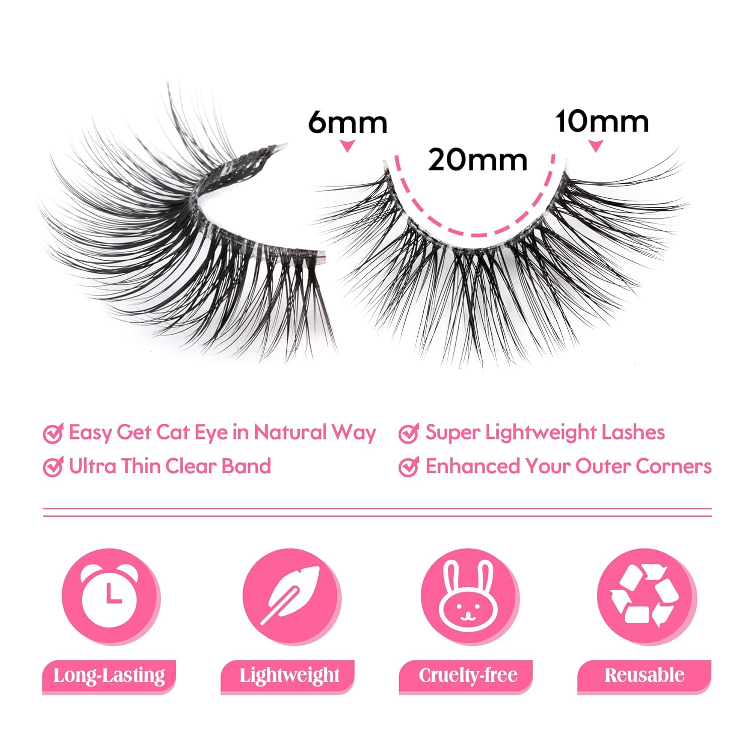 JIMIRE Half Lashes with Clear Band Cat-Eye Lashes Fluffy Wispy Accent False Eyelashes Natural Look Handmade Soft DIY Cluster Lashes Pack 7 Pairs-FemmiqueWomen