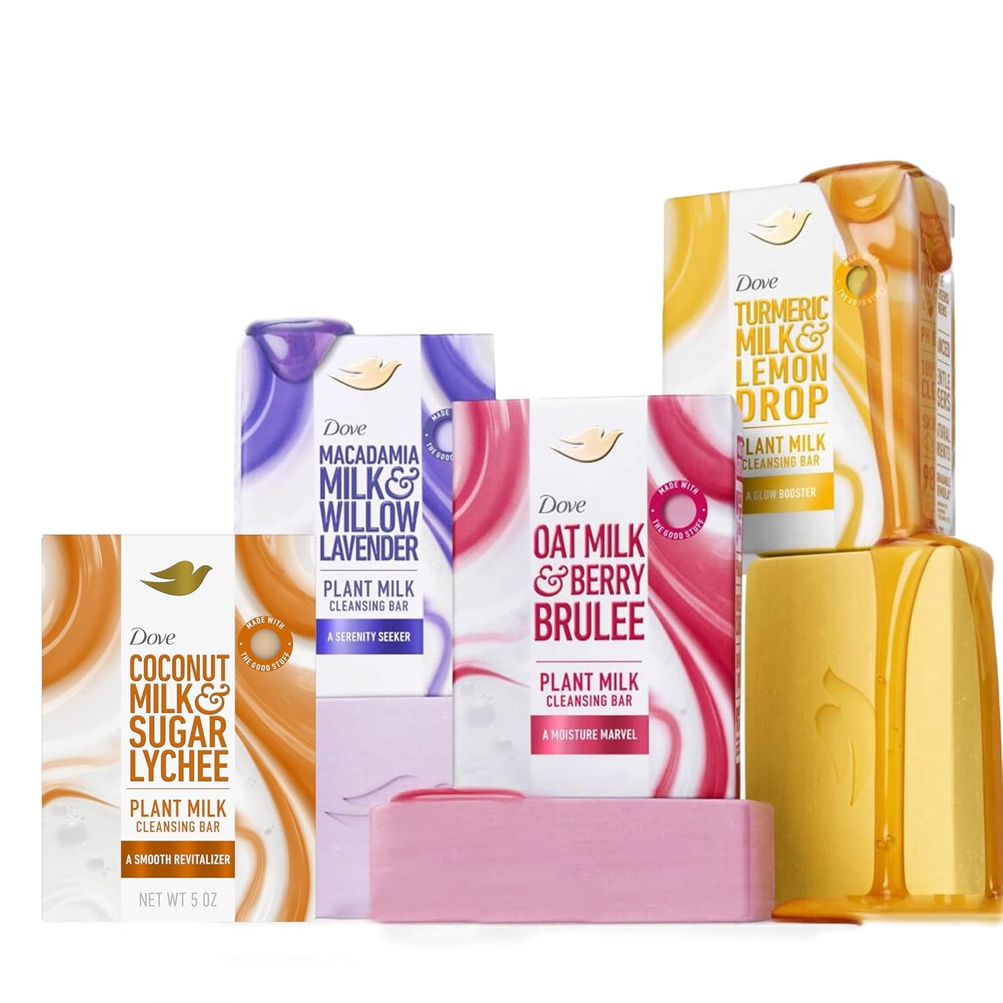 Dove Plant Milk Cleansing Bar Soap Variety Pack 4 for Moisturized Skin, with Gentle Cleansers, No Sulfate Cleansers or Parabens, 98% Biodegradable Formula, 5 oz-FemmiqueWomen