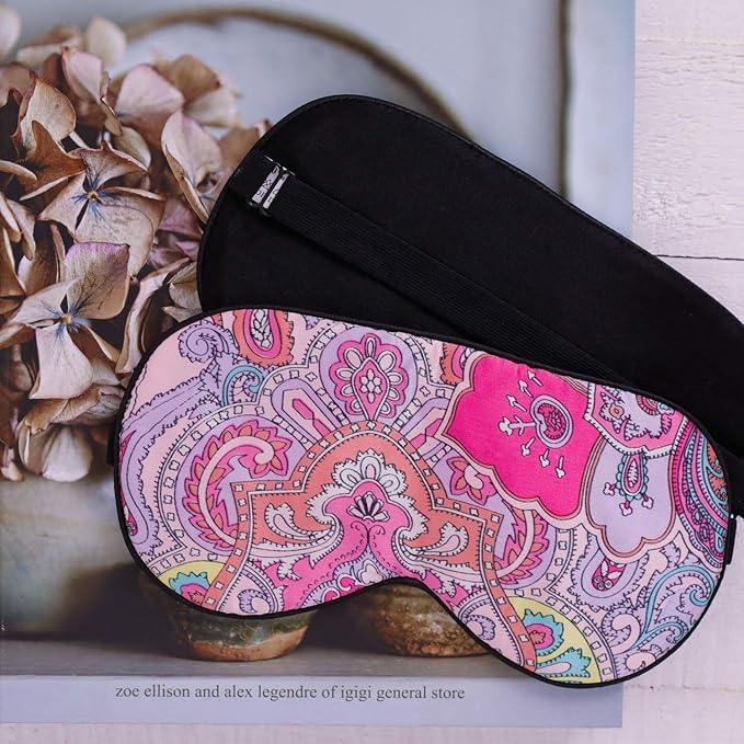 100% Pure Silk Eye Mask Sleep Eye Mask Eye Cover Eyeshade Sleeping Eye Mask Printed Colors (#12)-FemmiqueWomen