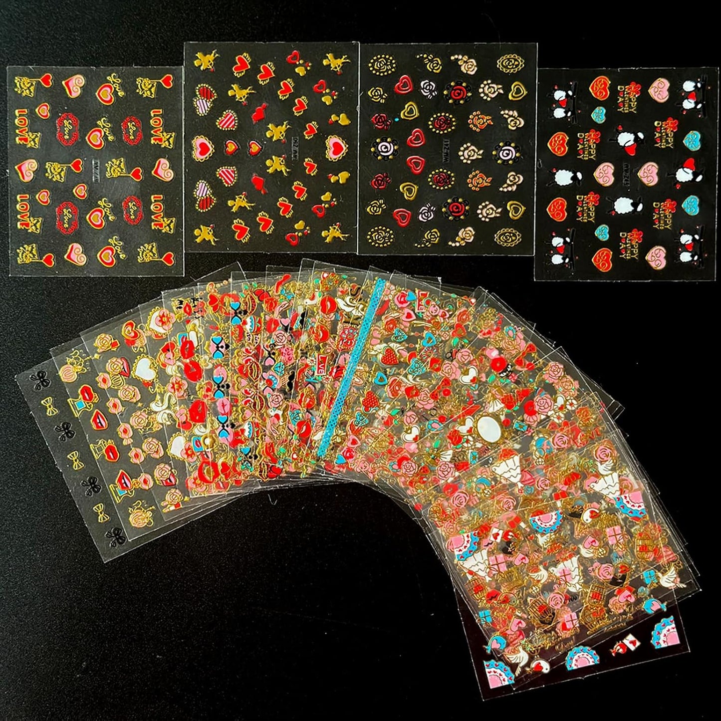 30 Sheets Heart Valentine Nail Art Stickers Decals 3D Self-Adhesive Pegatinas Uñas Red Heart Nail Decals Red Lips Rose Nail Supplies for DIY Acrylic Nail Art Decoration for Women and Girls-FemmiqueWomen