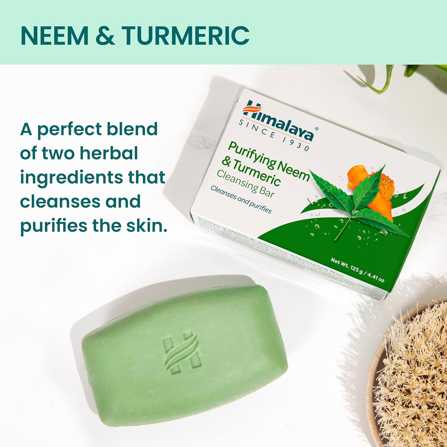 Himalaya Purifying Neem & Turmeric Cleansing Bar for Clean and Healthy Looking Skin, Free from Parabens, SLS and Phthalates, Gluten Free, Vegan, 125 g (4.41 oz), 6 Pack-FemmiqueWomen