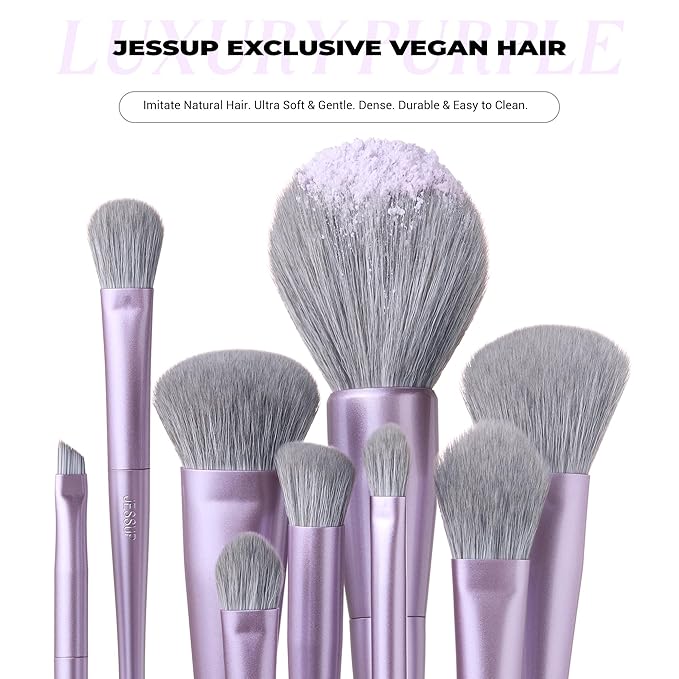 Jessup Makeup Brushes Set Professional 14pcs Vegan Make Up Brushes, Foundation Eyeshadow Concealer Contour Powder Blush Blending Eyeliner Brush, Premium Synthetic Fiber, Luxury Purple T512-FemmiqueWomen