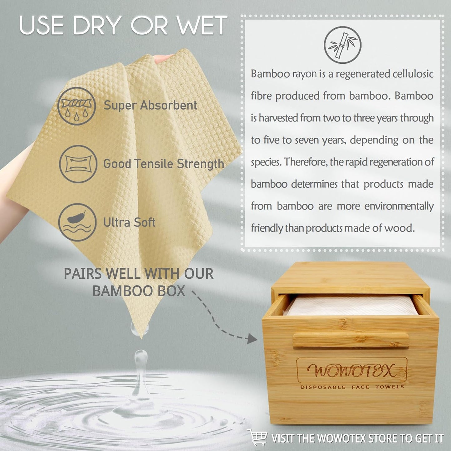 Bamboo Rayon Disposable Face Towel Biodegradable Large Dry Face Wipes 120 Count / 2 Boxes Extra Thick Soft Clean Facial Towels for Sensitive Skin, Makeup Removing, Facial Cleansing, Nursing-FemmiqueWomen