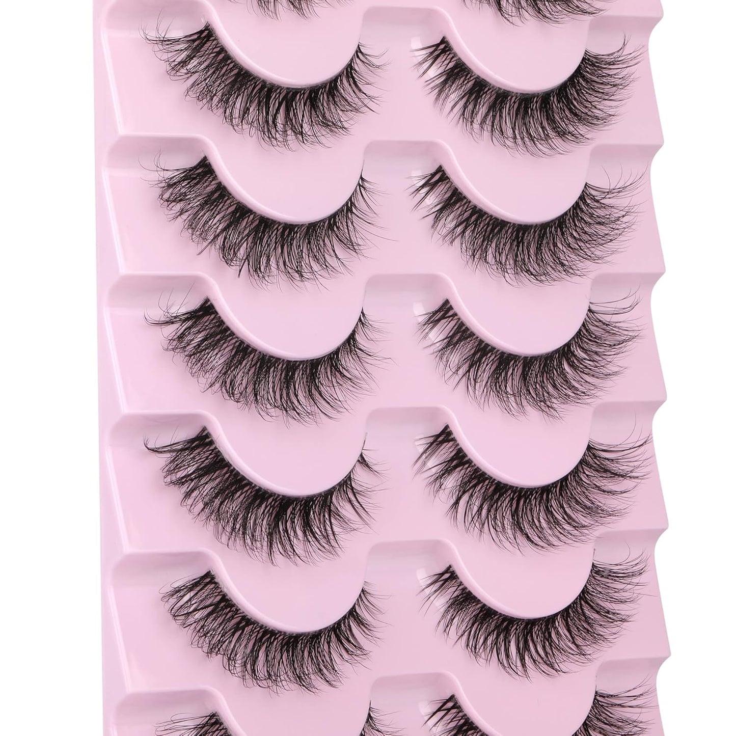 JIMIRE False Eyelashes with Clear Band 3D Fluffy Lashes Demi-wispies Natural Look Cat Eye Faux Mink Fluttery Eyelashes 15MM D Curl Eye Lashes Pack 7 Pairs-FemmiqueWomen