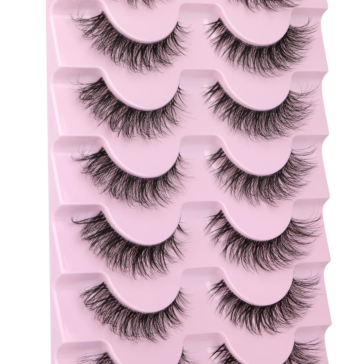 JIMIRE False Eyelashes with Clear Band 3D Fluffy Lashes Demi-wispies Natural Look Cat Eye Faux Mink Fluttery Eyelashes 15MM D Curl Eye Lashes Pack 7 Pairs-FemmiqueWomen