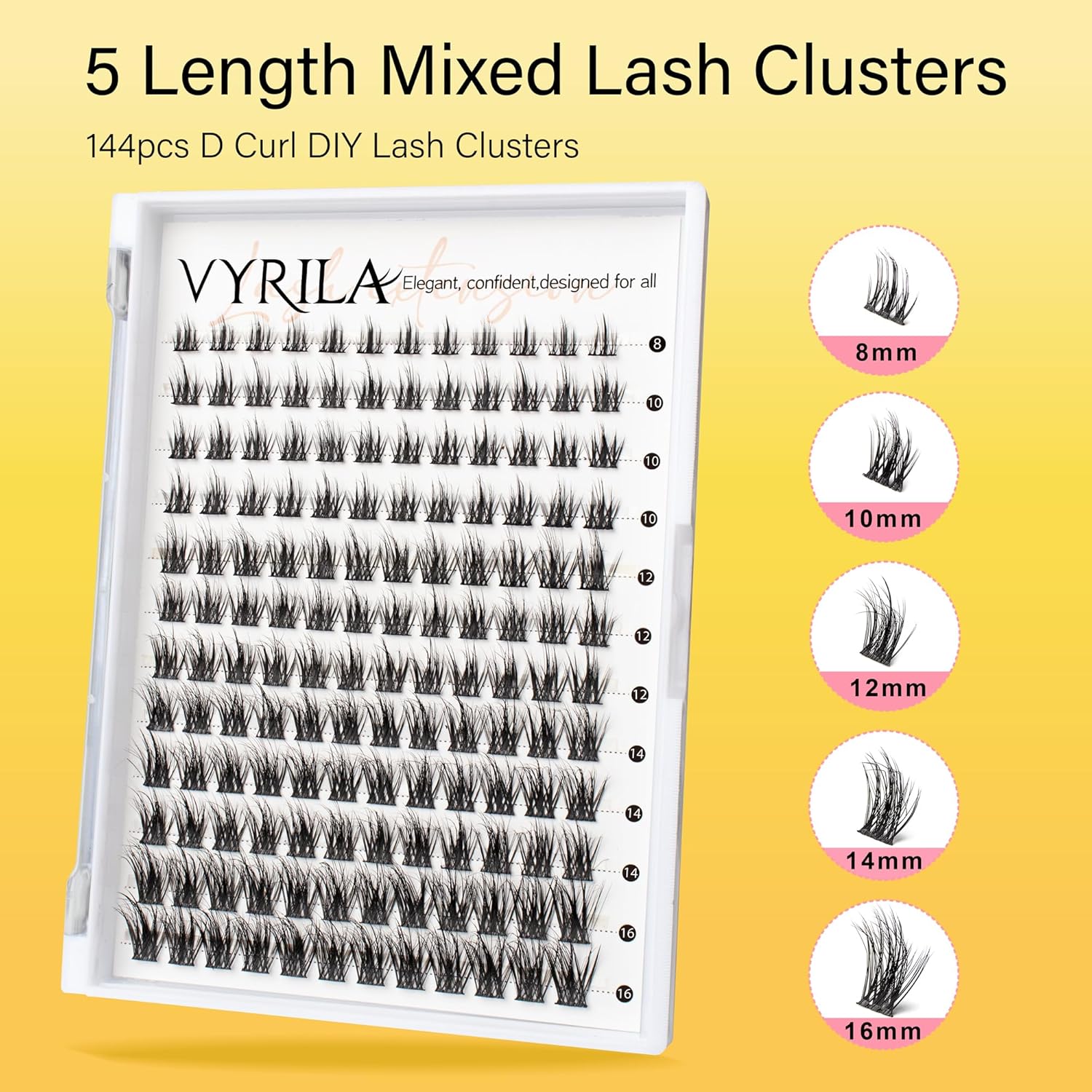 Lash Clusters 8-16mm, False Eyelashes 144pcs, Cluster Eyelash Extensions Matte Black Soft, Diy Lash Extensions D Curl Natural Lash Clusters Faux Mink Lashes Wispy๏ผBlaze,144pcs,0.07,D,8-16MIX)-FemmiqueWomen