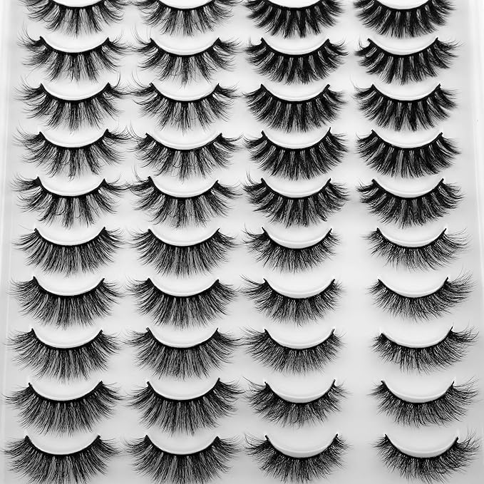 JIMIRE 20 Pairs False Eyelashes 4 Styles Mink Eyelashes Fluffy Pack 3D Volume Faux Mink Cat Eye Lashes Pack-FemmiqueWomen