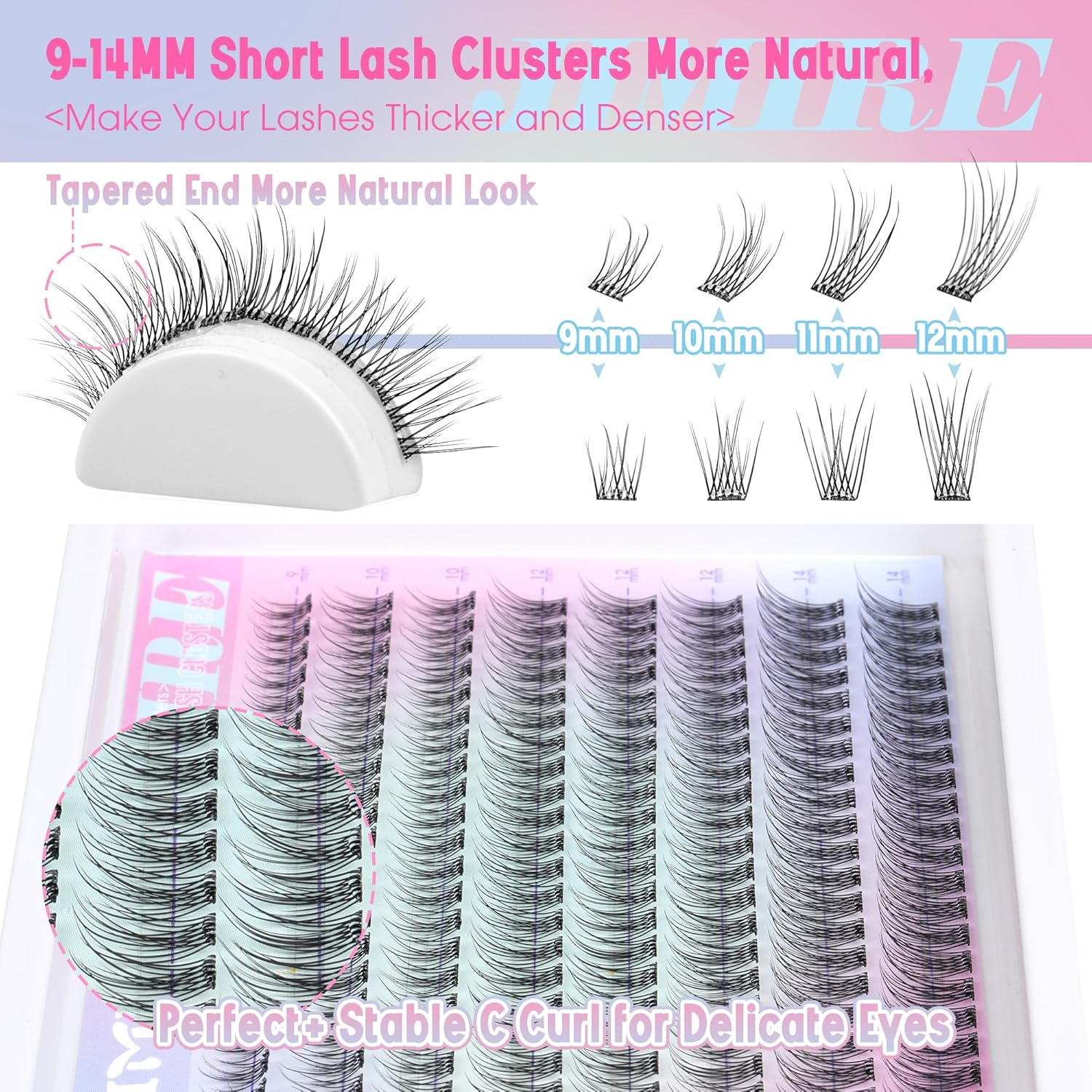 JIMIRE 160Pcs Self Adhesive Eyelashes Natural Look 9-14MM Wispy Pre Glued Lash Clusters No Glue Needed Press on Lashes Clusters Reusable Self Adhesive Eyelash Clusters Beginners Friendly-FemmiqueWomen