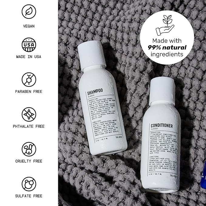 Blu Atlas Travel Size Shampoo & Conditioner Set for Men – TSA Approved, 3 oz Each – Natural, Sulfate-Free, Paraben-Free – Clean Ingredients – Classic Scent – Made in America-FemmiqueWomen