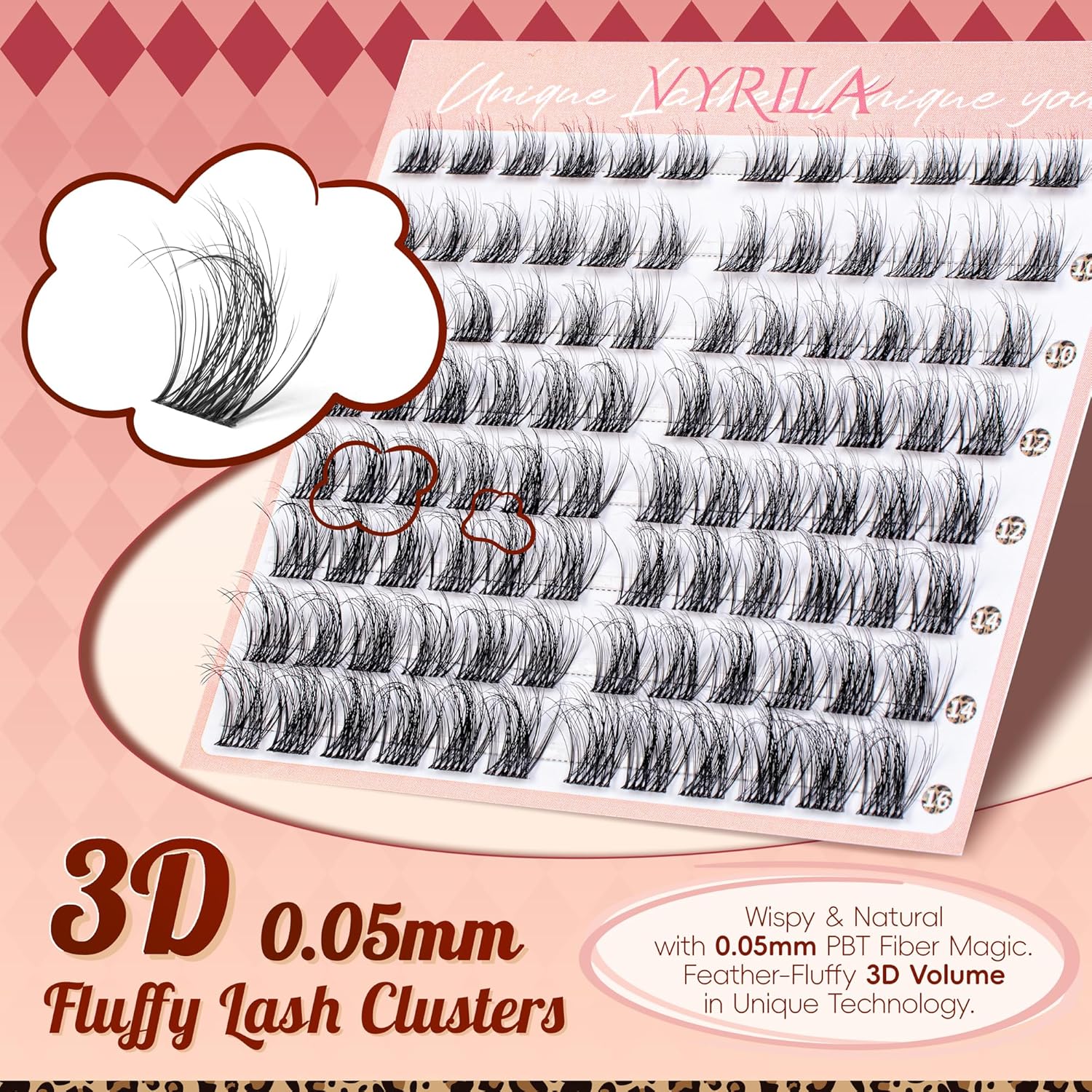 Lash Clusters 0.05mm PBT Fiber Eyelash Clusters, 0.1mm Superfine Invisiband D Curl Diy Lash Extension, 96pcs 8-16mm Individual Like Eyelash Extensions (Velvet-D-8-16Mix)-FemmiqueWomen
