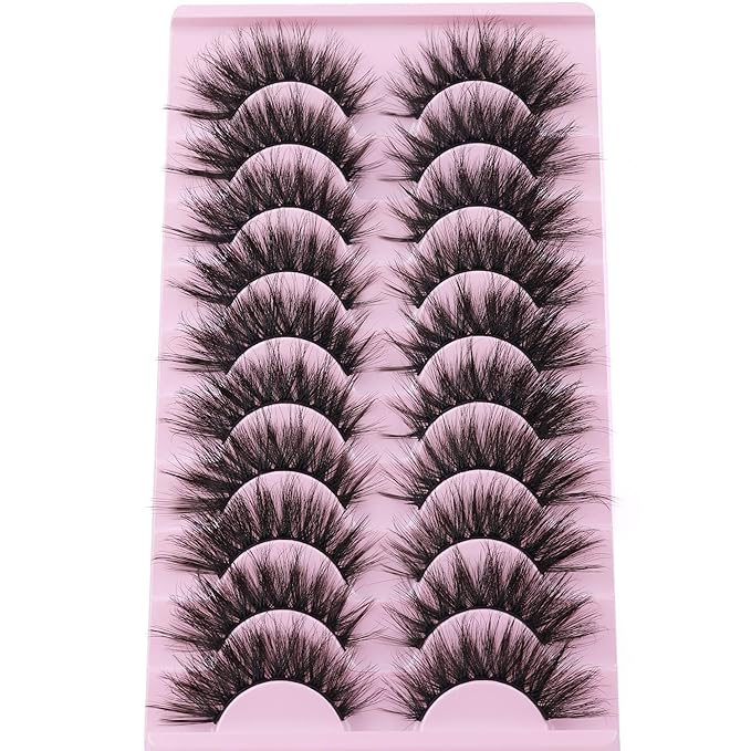 FANXITON False Eyelashes Fluffy Mink Lashes 20 mm Cat Eye Lashes Long 5D Wispy Dramatic 10 Pairs Pack-FemmiqueWomen