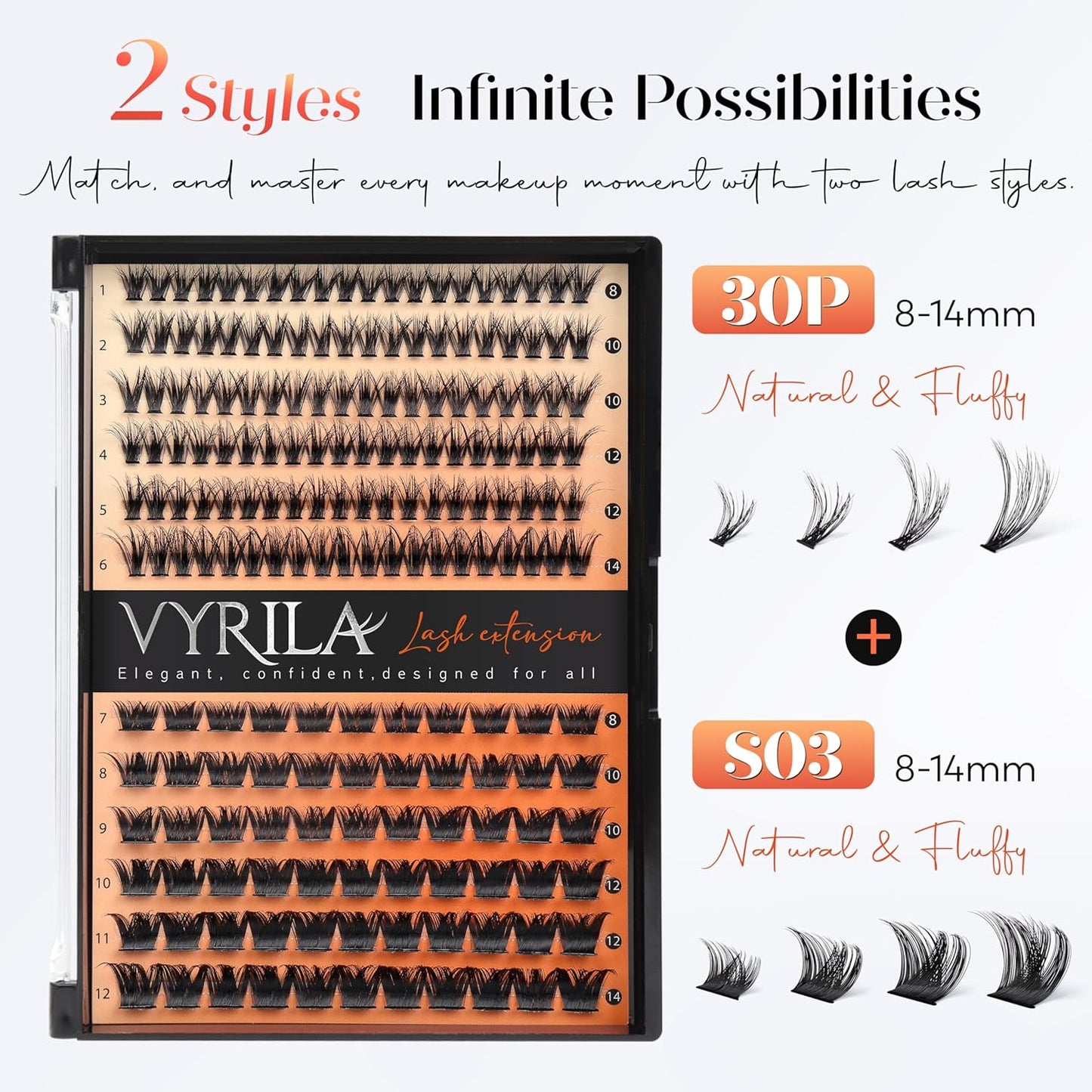 Lash Clusters-VYRILA 0.07mm Wispy Eyelashes C Curl Eyelash Clusters 8-14mix Individual Lashes Extension DIY at Home (30P+S03 186pcs-8-14mix)-FemmiqueWomen
