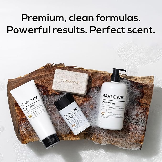 MARLOWE. No. 103 Body Wash 15 oz Pump, Santal, Energizing & Refreshing Shower Gel, Willow Bark & Green Tea Extracts, Cleanses, Moisturizes, Smooths & Nourishes, Warm Amber, Spice & Citron Scent-FemmiqueWomen