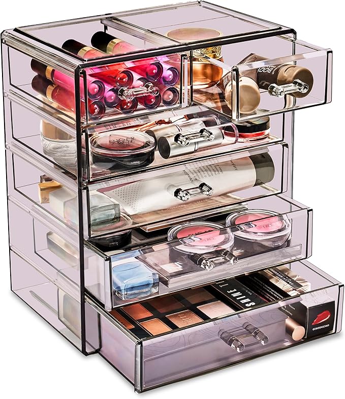 Sorbus Acrylic Makeup Organizer - Organization and Storage Case for Cosmetics Make Up & Jewelry - Big Clear Makeup Organizer for Vanity, Bathroom, College Dorm, Closet, Desk (4 Large, 2 Small Drawers)-FemmiqueWomen